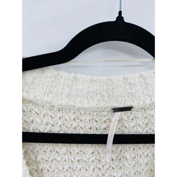 Free People ivory white waffle henley oversized sweater - Picture 3 of 5